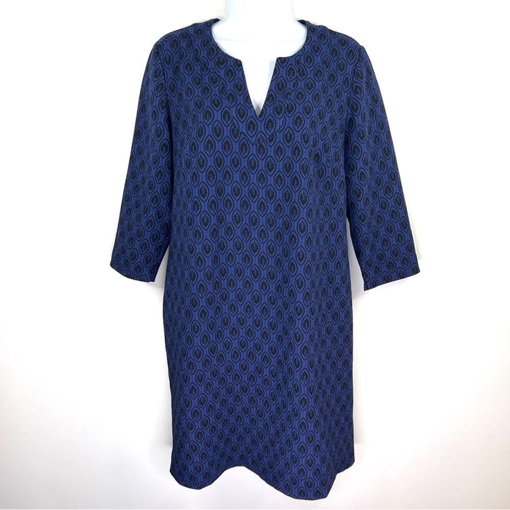 BODEN Easy Notch Tunic‎ Shift Dress Size 6 Navy Pockets Black Leaf Print